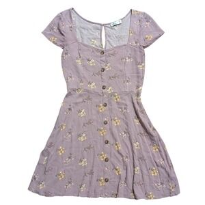 Hollister Dress M Medium Purple Floral Button-Down Mini Retro 90s Style Prairie